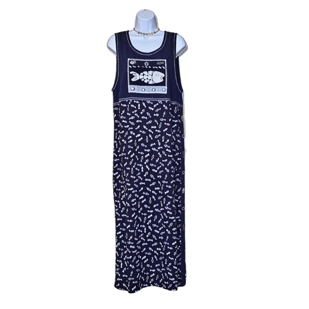 Studio X Fish Print Linen Blend Midi Dress